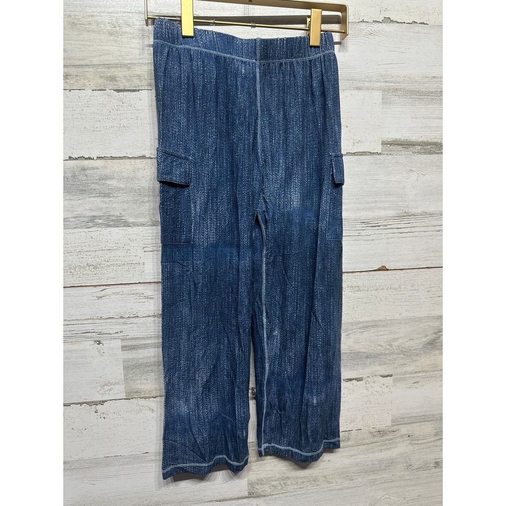 Kickee Pants Cargo Bamboo Pants Boys 8 Blue Denim Print Elastic Waist NWT
